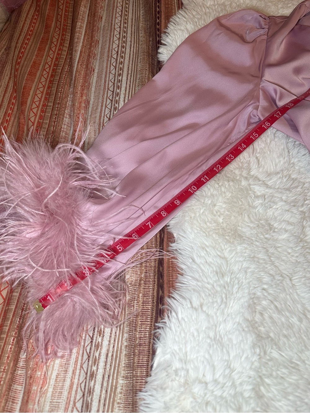 Hutch Pink Satin Faux Feather Wrap Mini Dress Size M NWT - Picture 12 of 16